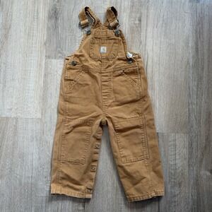 Carhartt Toddler 24M Brown Bib Overalls Canvas Workwear Double Knee Snap Leg